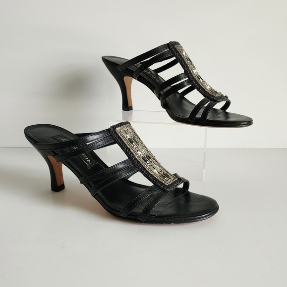 Brighton Rome Women's 6.5M Black Rhinestone Sandal Heels - Picture 1 of 10